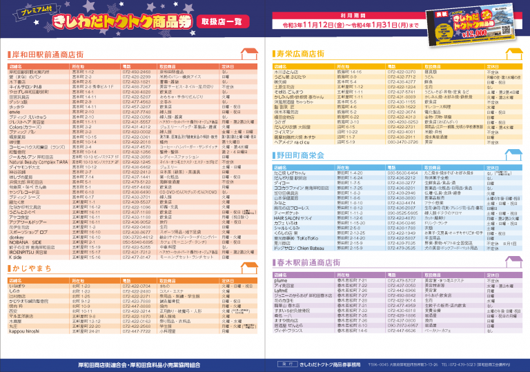 きしわだトクトク商品券2021年（裏面）